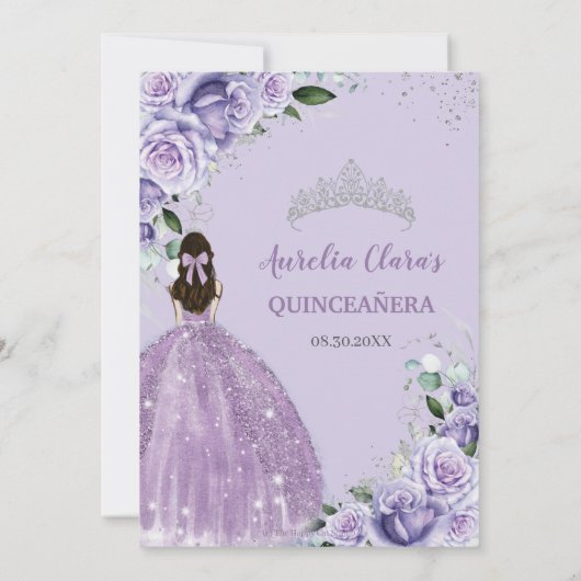 Quinceañera Sweet 16 Paarse Lavendel Bloemen Zilve Kaart (Achterkant)