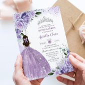 Quinceañera Sweet 16 Paarse Lavendel Bloemen Zilve Kaart
