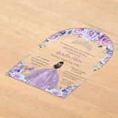 Quinceañera Sweet 16 Paarse Lila Bloemen Gown Arch Acryl Uitnodigingen (Laagn)