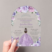 Quinceañera Sweet 16 Paarse Lila Bloemen Gown Arch Acryl Uitnodigingen (Insitu (Draagbaar))
