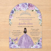 Quinceañera Sweet 16 Paarse Lila Bloemen Gown Arch Acryl Uitnodigingen (Voorkant)