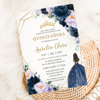 Quinceañera Sweet 16 Paarse Lila marine Blue Flora Kaart