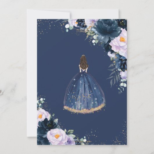 Quinceañera Sweet 16 Paarse Lila marine Blue Flora Kaart (Achterkant)