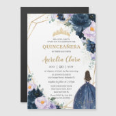 Quinceañera Sweet 16 Paarse Lila marine Blue Flora Magnetische Uitnodiging (Voorkant / Achterkant)