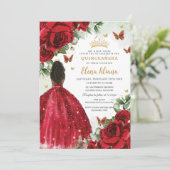 Quinceañera Sweet 16 rode rozen bloemen bruin meis Kaart (Staand voorkant)