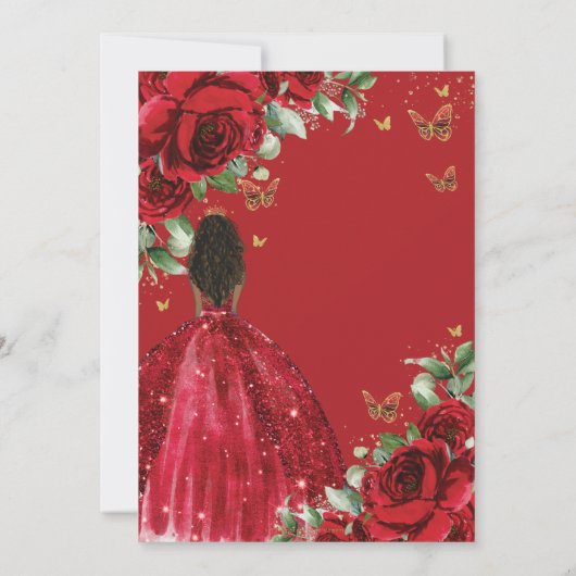 Quinceañera Sweet 16 rode rozen bloemen bruin meis Kaart (Achterkant)