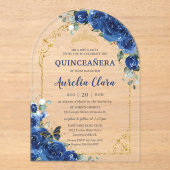 Quinceañera Sweet 16 Royal Blue Floral Arch Acryl Uitnodigingen (Voorkant)