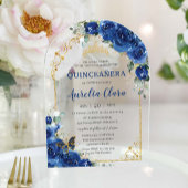 Quinceañera Sweet 16 Royal Blue Floral Arch Acryl Uitnodigingen