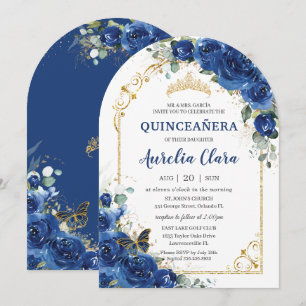 Quinceañera Sweet 16 Royal Blue Floral Arch Kaart
