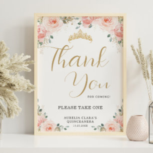 Quinceañera Sweet 16 Roze Bloemige Dankjewel Poster