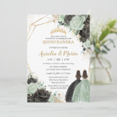 Quinceañera Sweet 16 Salie Groen Zwart Bloemen Twe Kaart (Staand voorkant)