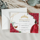 Quinceañera Sweet 16 Verjaardag Rode Rozen Bloemen RSVP Kaartje