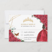 Quinceañera Sweet 16 Verjaardag Rode Rozen Bloemen RSVP Kaartje (Voorkant)