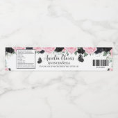 Quinceañera Sweet 16 Verjaardag Zwart Roze Bloemen Waterfles Etiket (Enkel label)