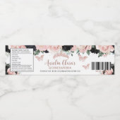 Quinceañera Sweet 16 Zwart Blush Bloemen Roos Goud Waterfles Etiket (Enkel label)
