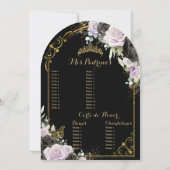 Quinceañera Sweet 16 Zwart Paarse Bloemen Gouden B Kaart (Achterkant)