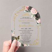 Quinceañera Sweet 16 Zwart Roze Bloemen Gouden Boo Acryl Uitnodigingen (Insitu (Draagbaar))