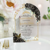 Quinceañera Sweet 16 Zwarte Rozen Floral Gold Arch Acryl Uitnodigingen