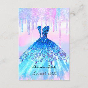 Quinceanera Sweet 16th Blue Pink Holographic Dress Kaart