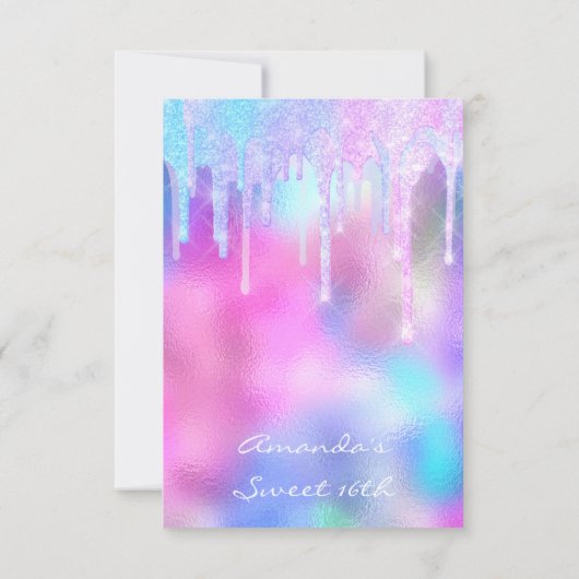Quinceanera Sweet 16th Drips Holographic Pink Kaart (Achterkant)