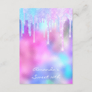Quinceanera Sweet 16th Drips Holographic Pink Kaart