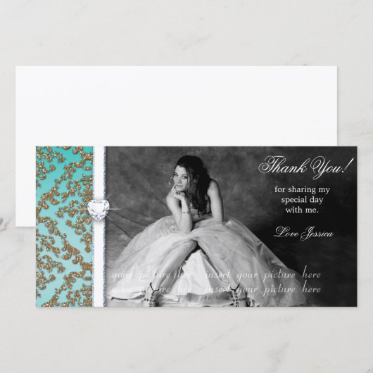 Quinceanera Sweet Sixteen Afstudeerder Damask-foto Bedankkaart (Voorkant / Achterkant)