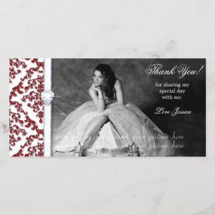 Quinceanera Sweet Sixteen Glitter Damask Bedankkaart