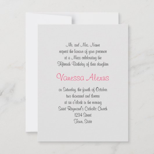 Quinceanera, Sweet Sixteen Uitnodiging Sakura (Achterkant)