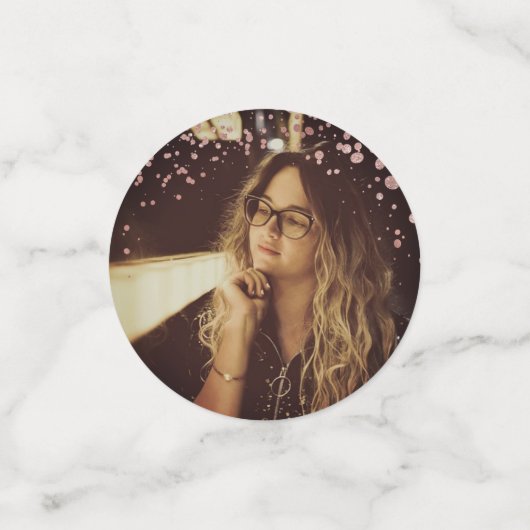 Quinceanera Tafeldecor | Roos Goud Zwart Foto Confetti (Kleine voorkant)