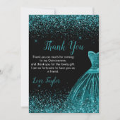 Quinceanera Teal Blue Dress Faux Glitter Bedankkaart (Voorkant)