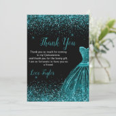 Quinceanera Teal Blue Dress Faux Glitter Bedankkaart (Staand voorkant)