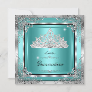 Quinceanera Teal Zilveren Diamanten Tiara 15de Fee Kaart