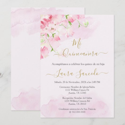 Quinceañera team kleur rosa kaart (Voorkant / Achterkant)
