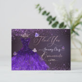 Quinceanera Thank You Ultra Violet Glitter   Kaart (Staand voorkant)