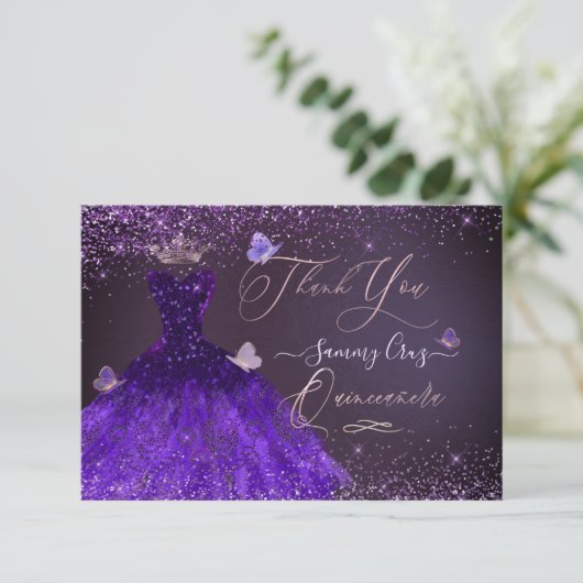 Quinceanera Thank You Ultra Violet Glitter   Kaart (Staand voorkant)