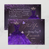 Quinceanera Thank You Ultra Violet Glitter   Kaart (Voorkant / Achterkant)