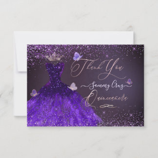Quinceanera Thank You Ultra Violet Glitter   Kaart