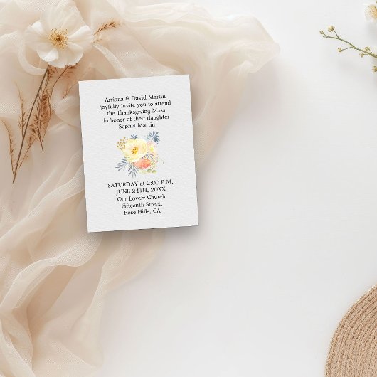 Quinceanera Thanksgiving Mass Blush Floral Informatiekaartje