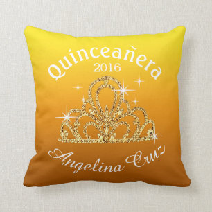 Quinceanera Tiara Bokeh Bling ombre geel Kussen