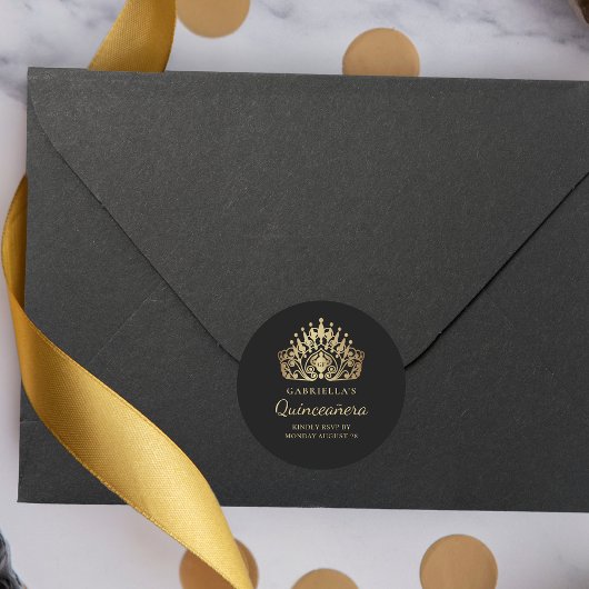 Quinceañera Tiara Crown RSVP Envelopverzegeling Ronde Sticker