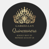 Quinceañera Tiara Crown RSVP Envelopverzegeling Ronde Sticker (Voorkant)