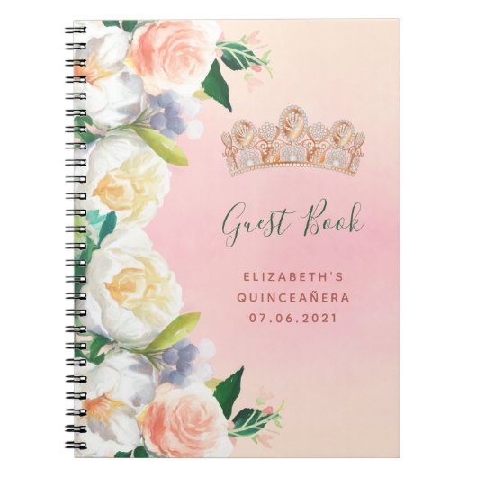 Quinceanera tiara floreert witte perzik Guest Book Notitieboek (Voorkant)