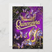 Quinceanera Tiara Goud Paarse Vlinders 15e Kaart (Achterkant)