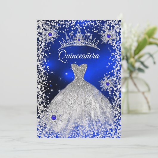 Quinceanera-tiara jurk blauw winter Sneeuwvlokje Kaart (Staand voorkant)