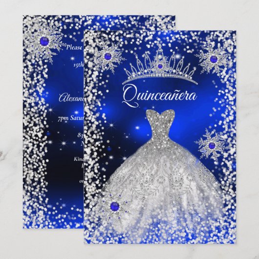 Quinceanera-tiara jurk blauw winter Sneeuwvlokje Kaart (Voorkant / Achterkant)
