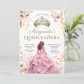 Quinceañera Tiara Meisje Roze Bloemen Vlinder Kaart (Staand voorkant)