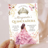 Quinceañera Tiara Meisje Roze Bloemen Vlinder Kaart