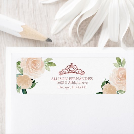 Quinceanera Tiara Roos Gold Blush Pink Etiket (Insitu)