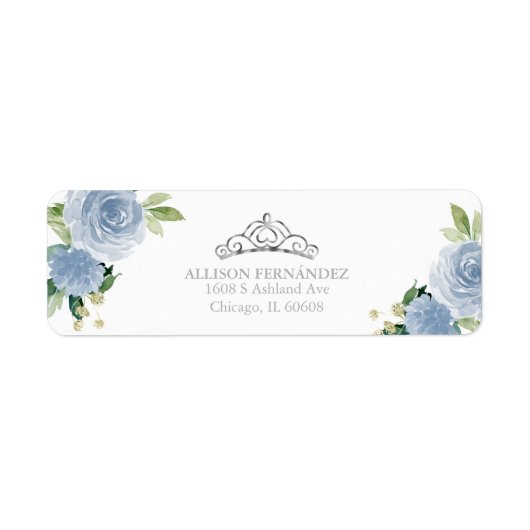 Quinceanera Tiara Silver Blue Floral Label (Voorkant)