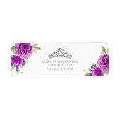 Quinceanera Tiara Silver Paars Floral Label (Voorkant)